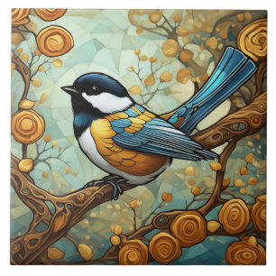 Chickadee Bird Art nouveau Art Deco Underbar Tit Kakelplatta
