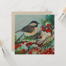 Chickadee Bird Berries Art Card Kort