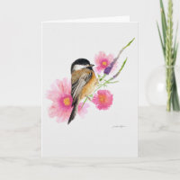 Chickadee Bird Black Capped Watercolor Art