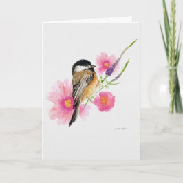 Chickadee Bird Black Capped Watercolor Art Kort