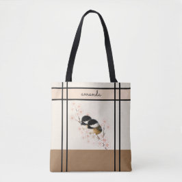 Chickadee Bird Cherry Blommar Tote Bag Tygkasse