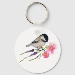 Chickadee Bird Flowers Nyckelring