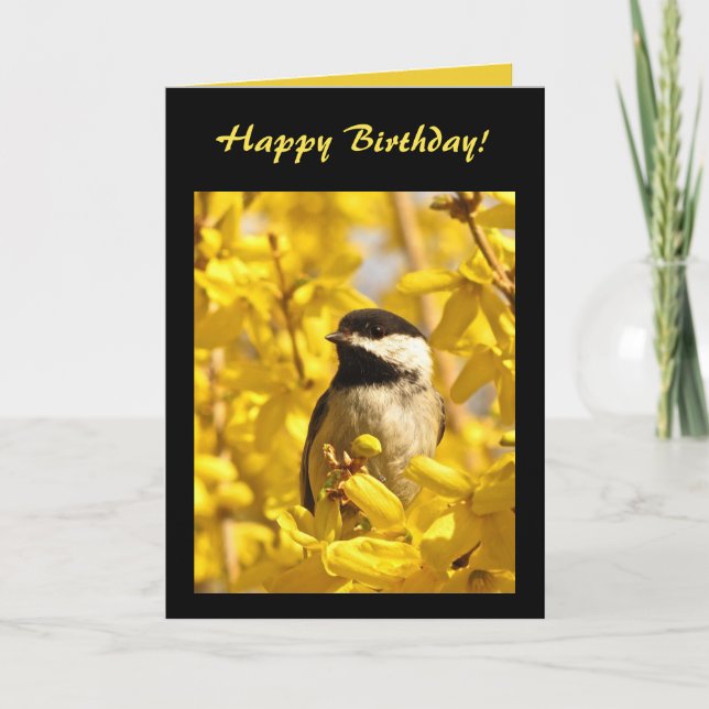 Chickadee Bird i Gula blommor Kort (Framsida)