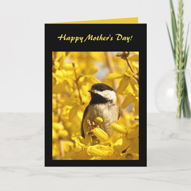 Chickadee Bird i Gula blommor Mors dag Kort (Framsida)
