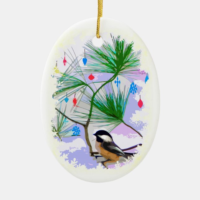 Chickadee Bird i Julgran Ornament (Framsidan)