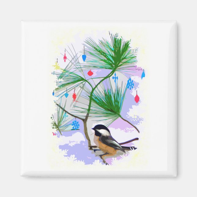 Chickadee Bird i Träd Magnet (Framsidan)