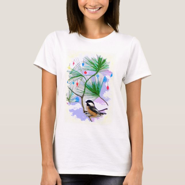 Chickadee Bird i Träd Shirt T (Framsida)