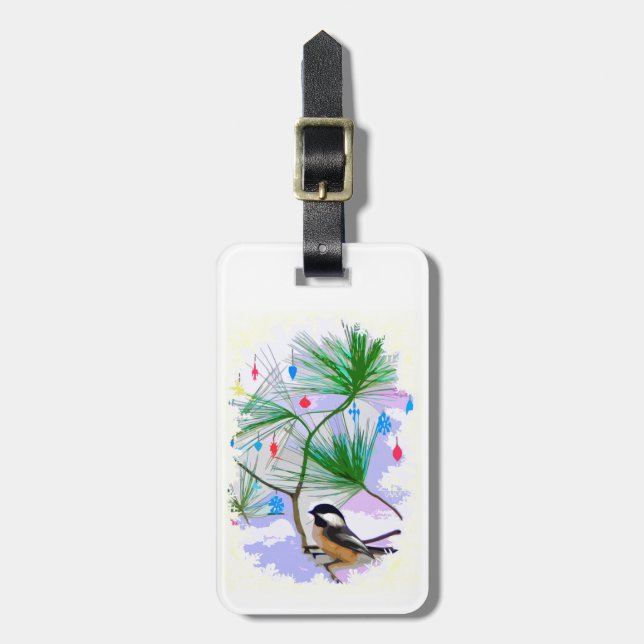 Chickadee Bird in Träd Luggage Tag Bagagebricka (Vertikal Framsida)