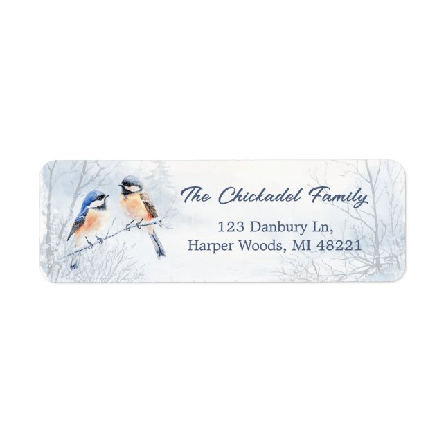 Chickadee Bird in Winter Return Address Label Returadress Etikett (Framsidan)