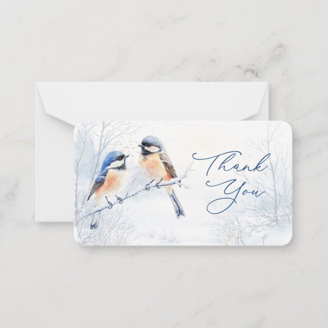 Chickadee Bird in Winter Tack Anteckningskort (Framsida)