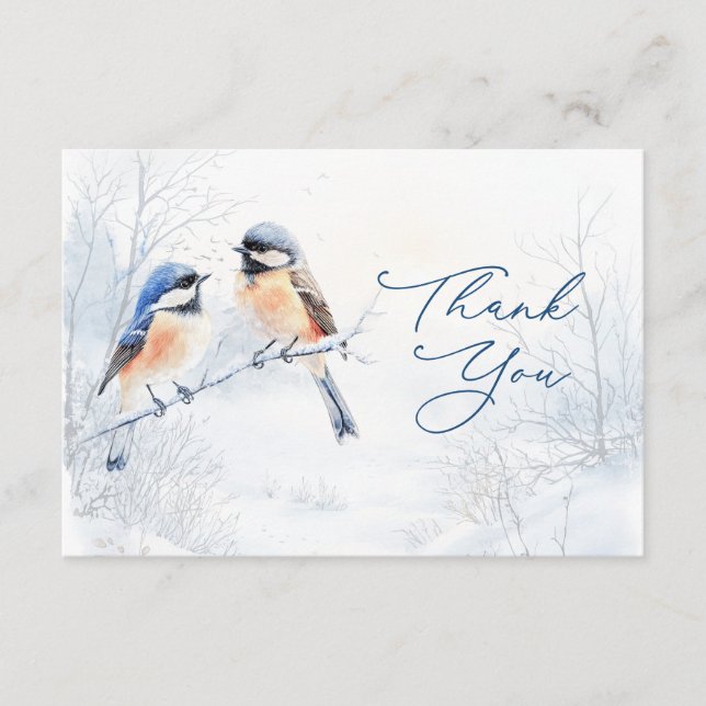 Chickadee Bird in Winter Thank You Enclosure Card Tilläggskort (Framsida)