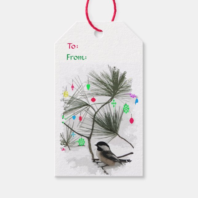 Chickadee Bird Julgran Pack of Gift Märkres Presentetikett (Framsidan)
