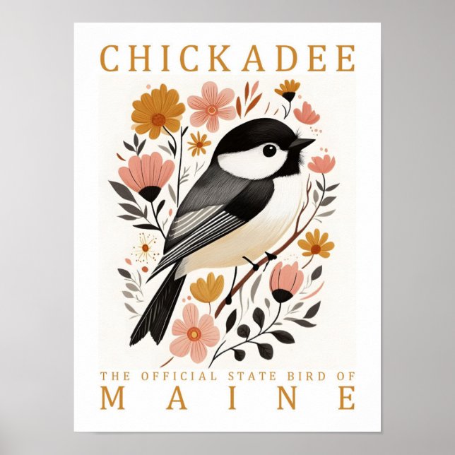 Chickadee Bird of Maine USA Travel Poster (Framsidan)