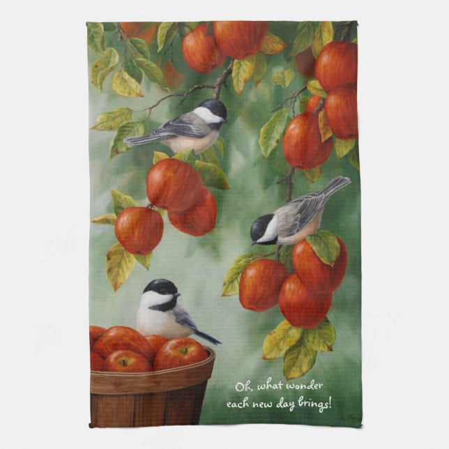 Chickadee Birds Apple Harvest Kökshandduk (Vertikal)