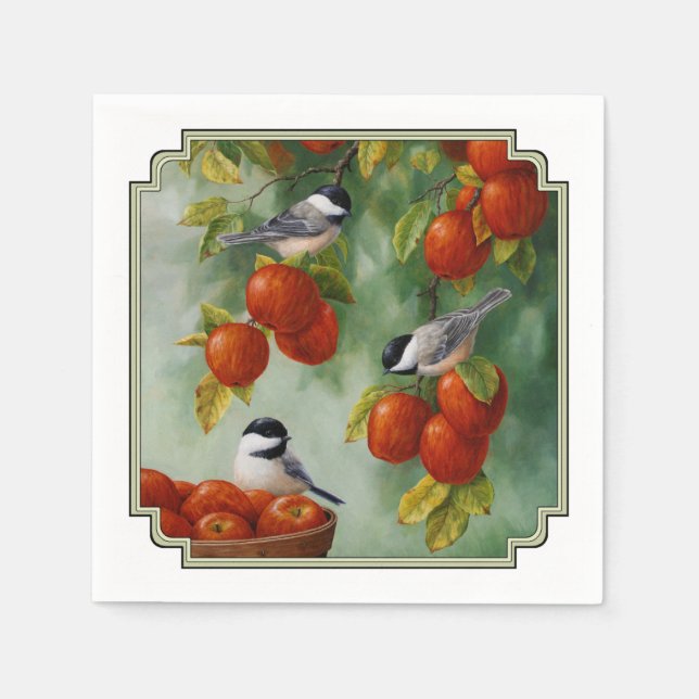 Chickadee Birds Apple Harvest Pappersservett (Framsidan)