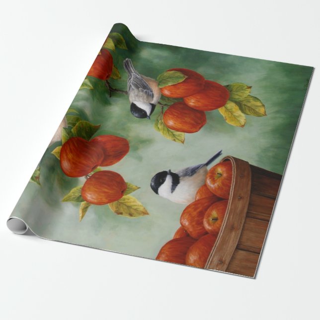 Chickadee Birds Apple Harvest Presentpapper (Utrullad)