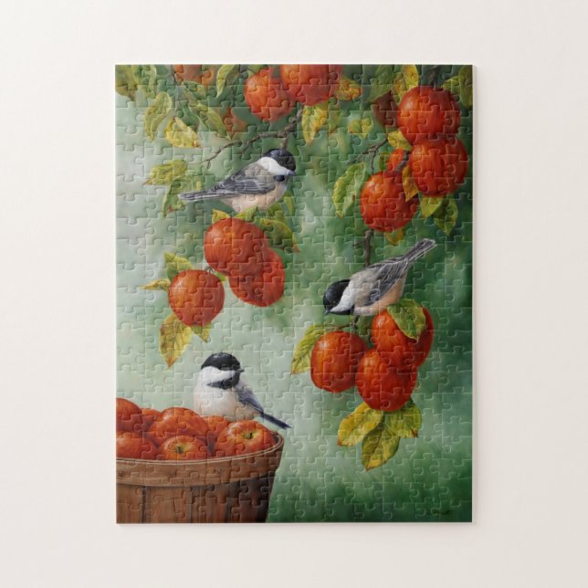 Chickadee Birds Apple Harvest Pussel (Vertikal)