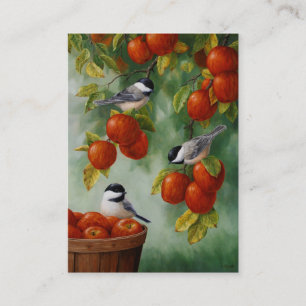 Chickadee Birds Apple Harvest Visitkort