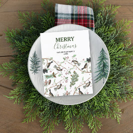 Chickadee Birds Berries & Pinecones jul Helg Vykort