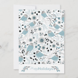 Chickadee Birds Cute Blue Grått Flowers Berries Julkort