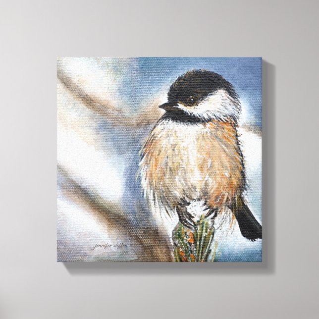 Chickadee Black Caps Bird Winter Art Canvastryck (Framsida)