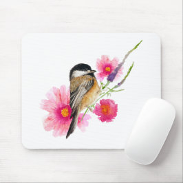 Chickadee Black Caps Watercolor Art Flowers Musmatta