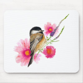 Chickadee Black Caps Watercolor Art Flowers Musmatta