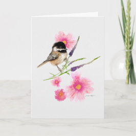 Chickadee Black Caps Watercolor Art Kort