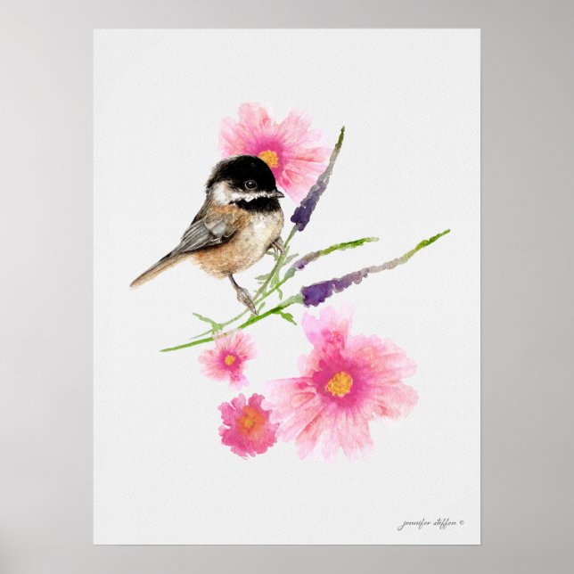 Chickadee Black Caps Watercolor Poster (Framsidan)