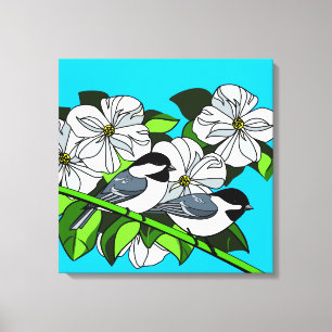 Chickadee Bland Dogwood Flowers Canvastryck