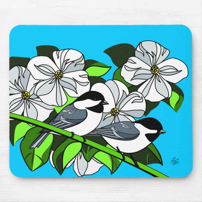 Chickadee Bland Dogwood Flowers Musmatta (Framsidan)