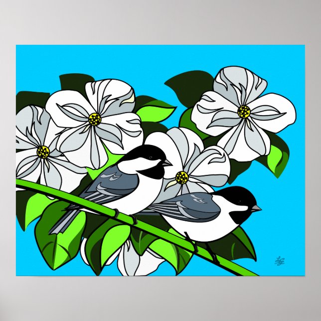 Chickadee Bland Dogwood Flowers Poster (Framsidan)