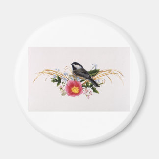 Chickadee Blommigt Magnet