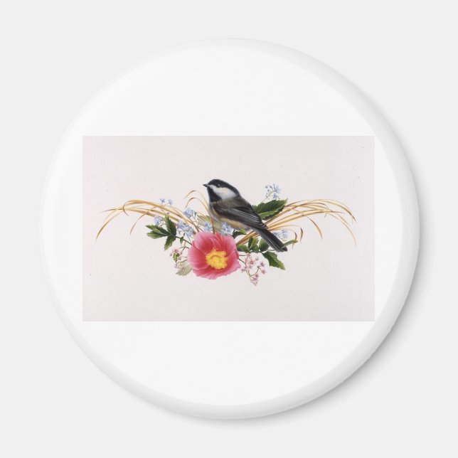 Chickadee Blommigt Magnet (Framsidan)