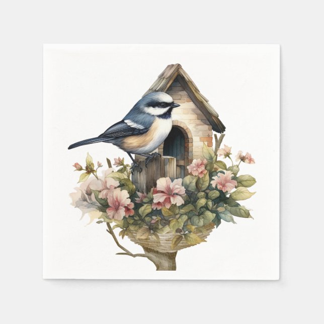 Chickadee Blommigt Pappersservett (Framsidan)