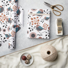 Chickadee Blommönster Mauve Blue Rosa Presentpapper