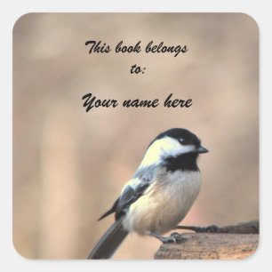 Chickadee Bookplate Fyrkantigt Klistermärke