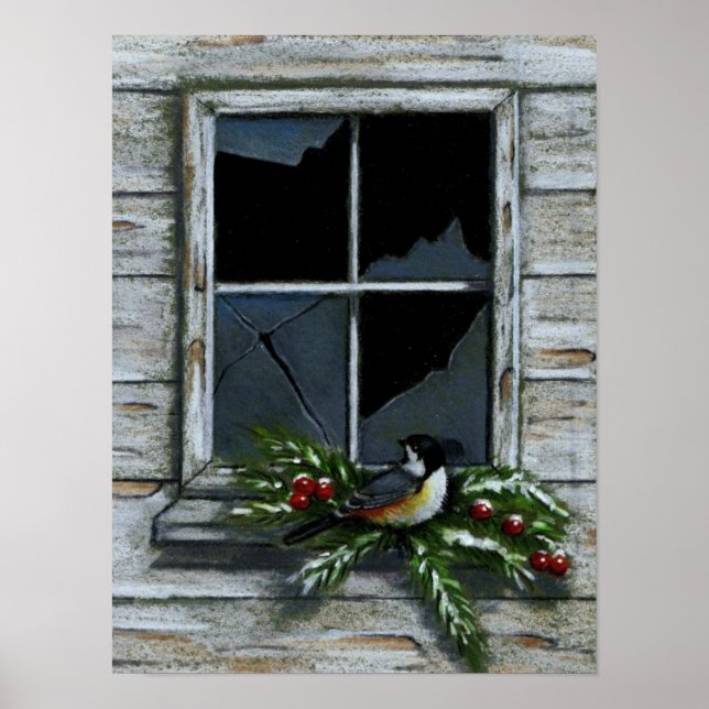 CHICKADEE: CHRISTMAS: GAMLA FÖNSTER POSTER (Framsidan)
