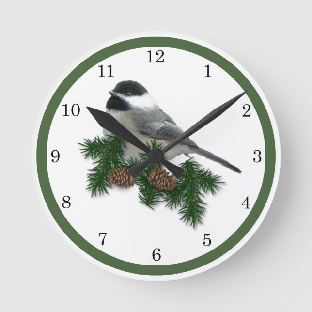 Chickadee Clock Rund Klocka (Framsida)