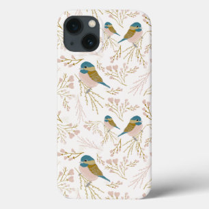 Chickadee Cute Guld Rosa Hearts Blommigt Skriv ut
