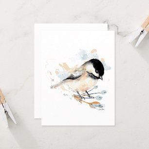 Chickadee Cute Watercolor Note-kort