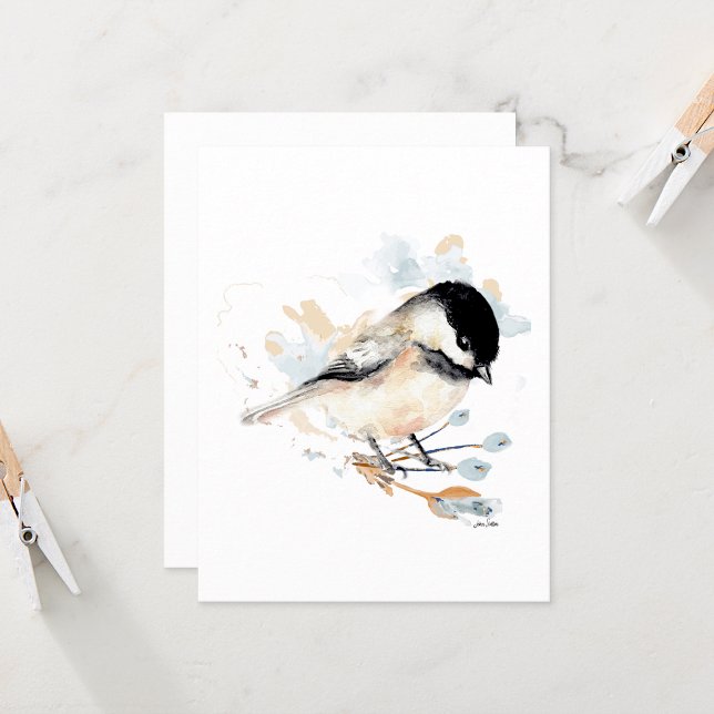 Chickadee Cute Watercolor Note-kort (Chickadee cute watercolor blank note card from Jenn Steffen Art)