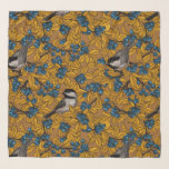 Chickadee-fåglar på blåbär grenar sjal<br><div class="desc">Vektorillustration av hand plockade med kycklingar och blåbär i grenar med frukt</div>