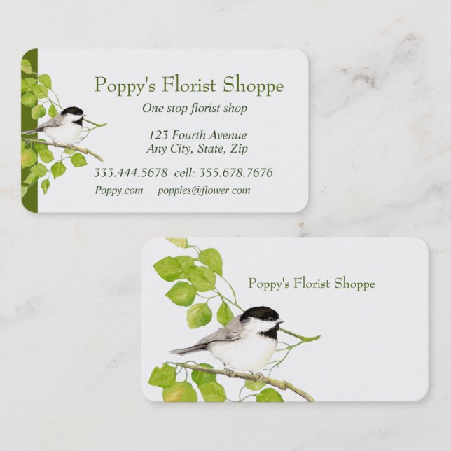 Chickadee Florist Shoppe Flowers Visitkort (Fram/baksida)