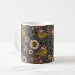 Chickadee Guld Rosa Black Berries Flowers Mönster Kaffemugg