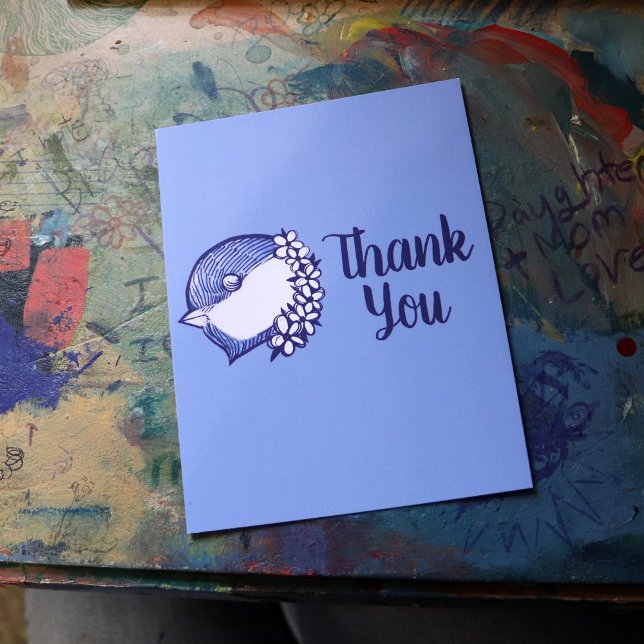Chickadee in blue birding design bird vykort (Skapare uppladdad)