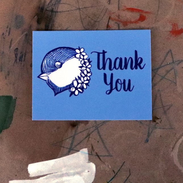 Chickadee in blue birding design bird vykort (Skapare uppladdad)