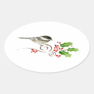 Chickadee jul Stickers Sälar-etiketter Ovalt Klistermärke