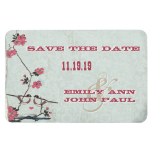 Chickadee Love birds Cherry-Blommar Spara datum Magnet