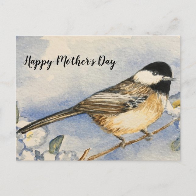 Chickadee Mors dag vycard Watercolor Vykort (Framsida)